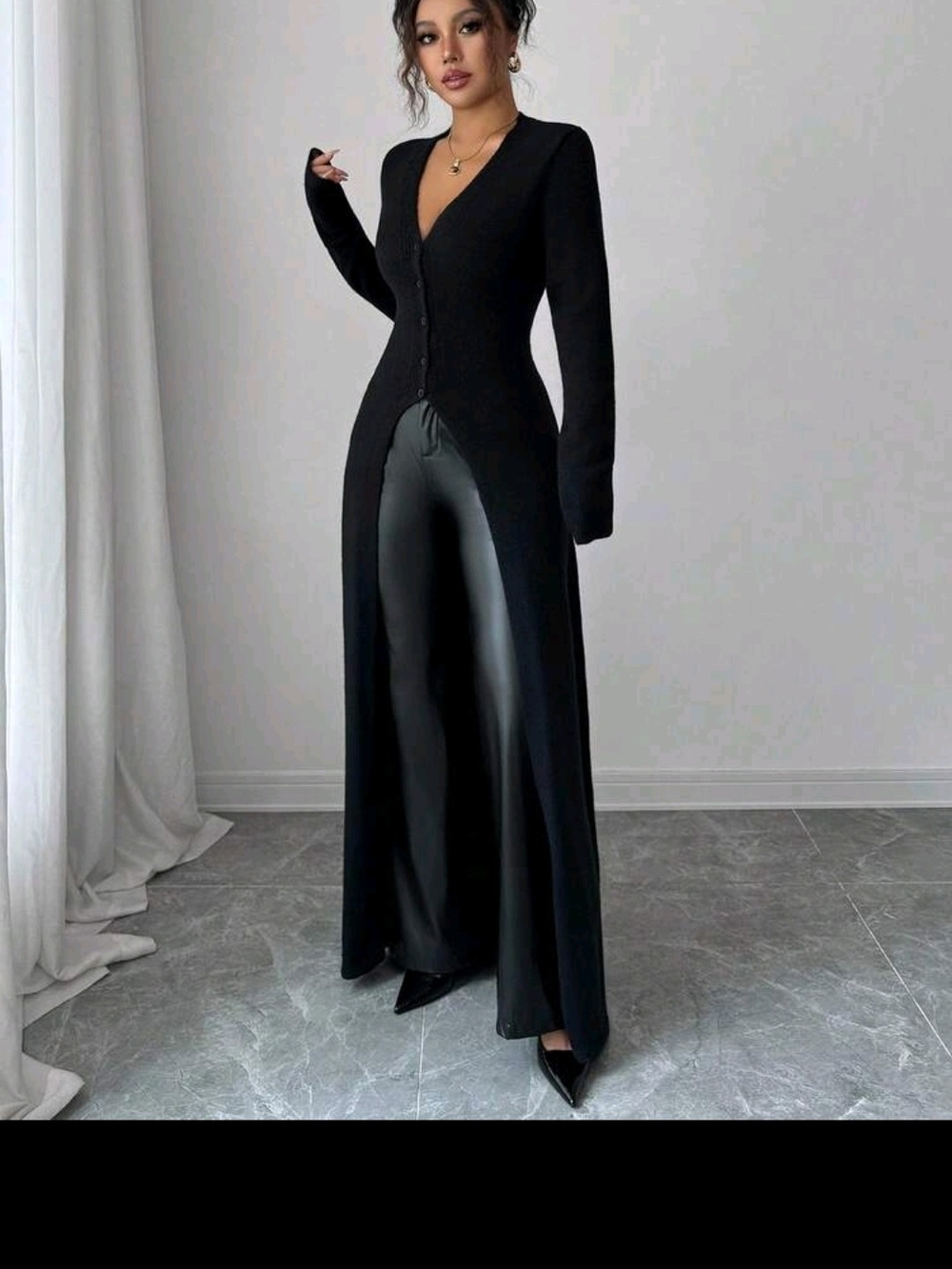Black Longline Button-Front Cardigan New Size MED